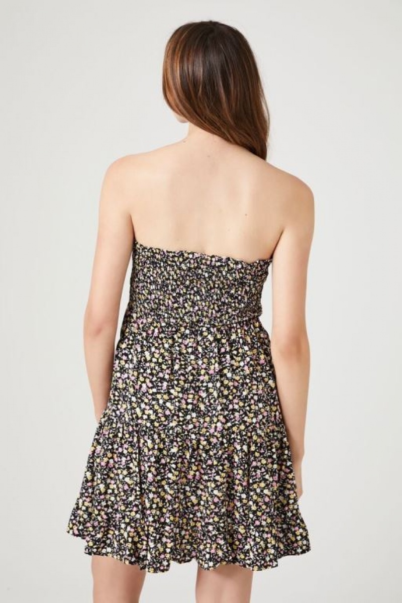 Vestido Forever 21 Ditsy Floral Strapless Mini Mujer Negras Multicolor | Aje541L1aOK