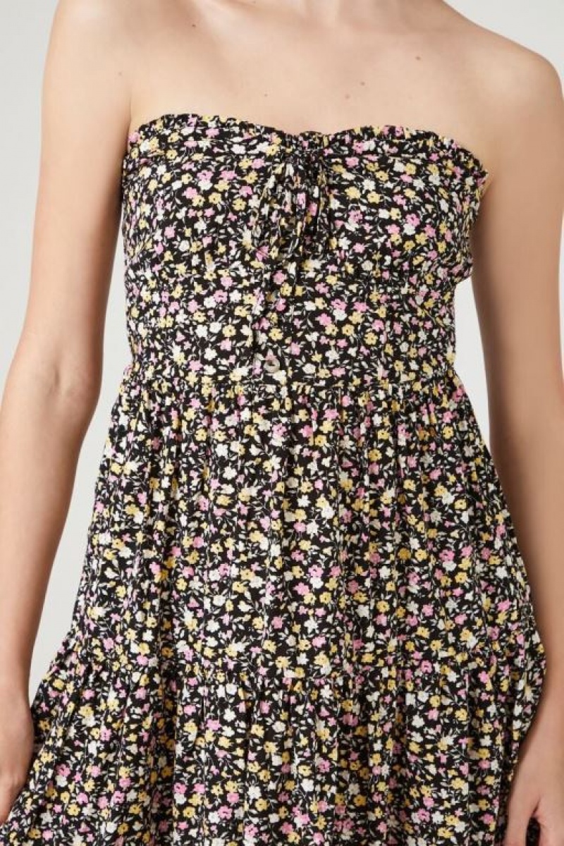 Vestido Forever 21 Ditsy Floral Strapless Mini Mujer Negras Multicolor | Aje541L1aOK