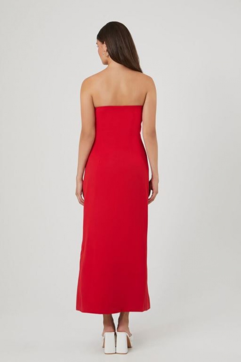 Vestido Forever 21 Double Breasted Strapless Maxi Mujer Rojas | MjpcdWkdJM9