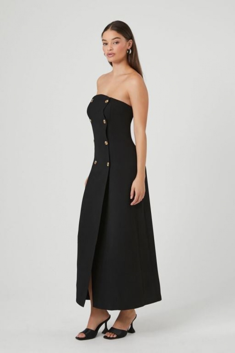 Vestido Forever 21 Double Breasted Strapless Maxi Mujer Negras | 0JKKYAyoImZ