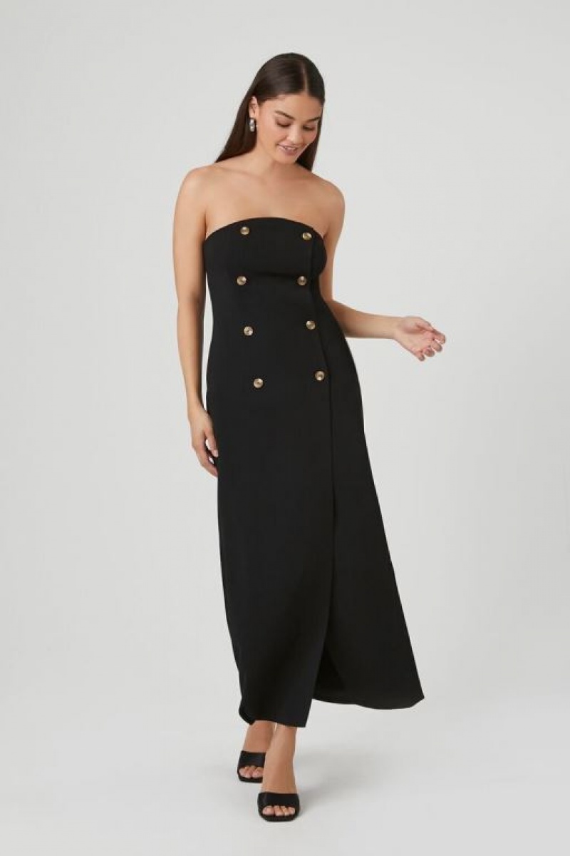 Vestido Forever 21 Double Breasted Strapless Maxi Mujer Negras | 0JKKYAyoImZ