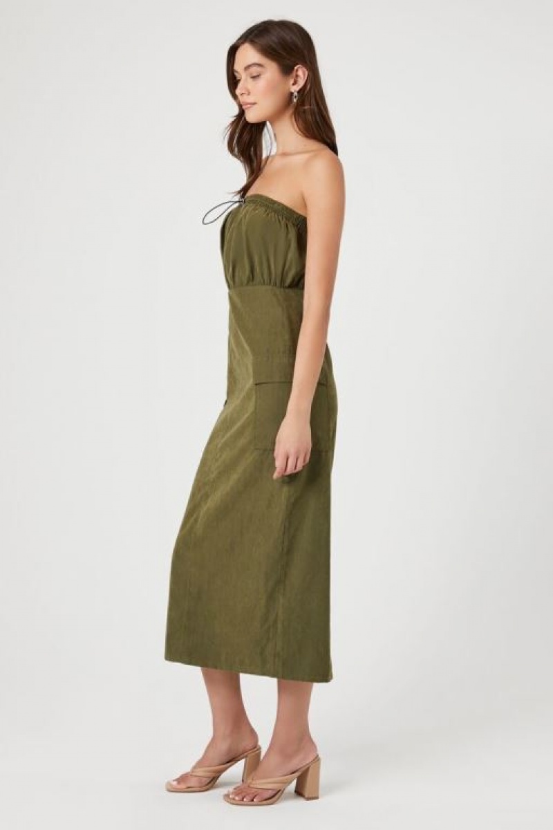 Vestido Forever 21 Drawstring Tube Maxi Mujer Verde Oliva | eyW4fFefI3F