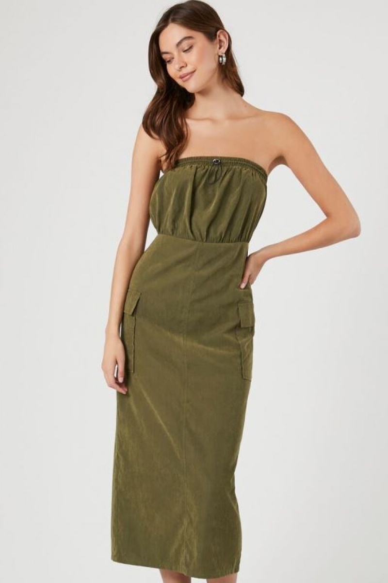 Vestido Forever 21 Drawstring Tube Maxi Mujer Verde Oliva | eyW4fFefI3F