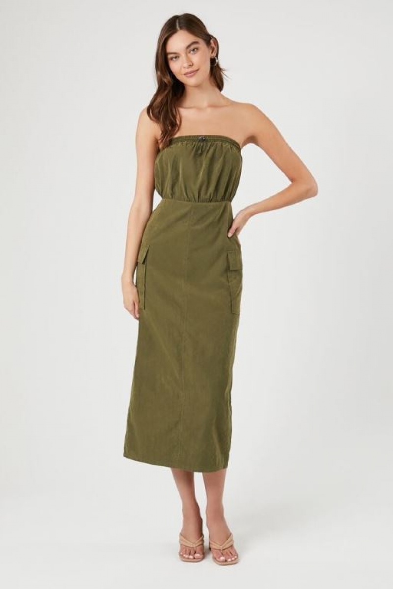 Vestido Forever 21 Drawstring Tube Maxi Mujer Verde Oliva | eyW4fFefI3F