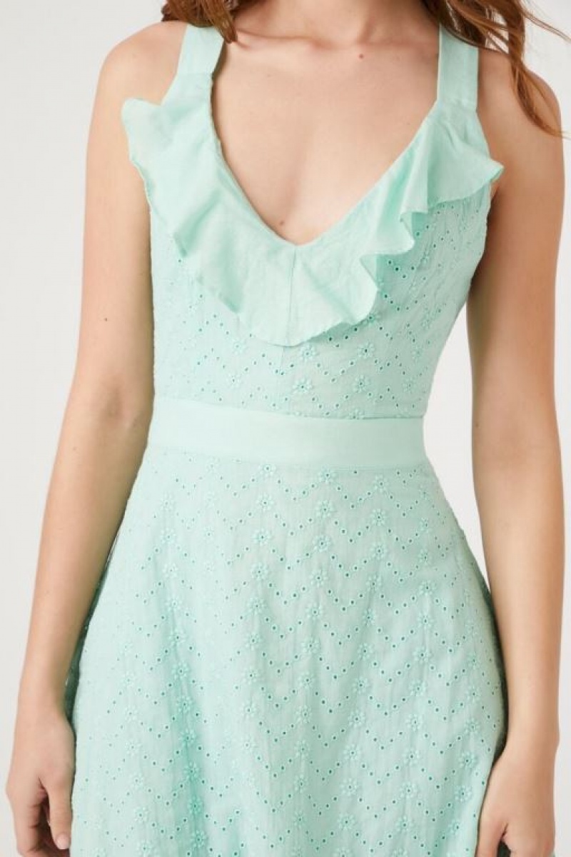 Vestido Forever 21 Eyelet Crisscross Mini Mujer Verde Menta | mUHYqDLZ77G