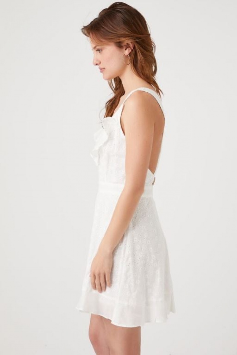 Vestido Forever 21 Eyelet Crisscross Mini Mujer Blancas | dK9lSbyRTFo