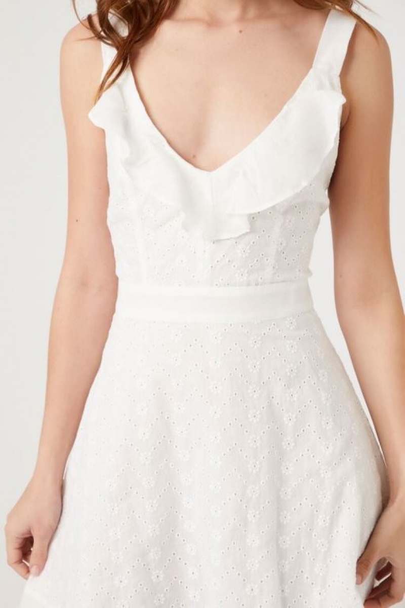 Vestido Forever 21 Eyelet Crisscross Mini Mujer Blancas | dK9lSbyRTFo