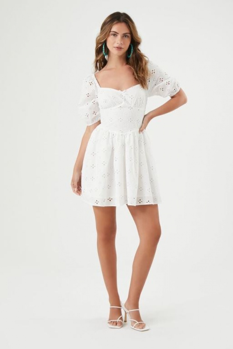 Vestido Forever 21 Eyelet Fit Amp Flare Mini Mujer Blancas | aYN7dG3sGN4