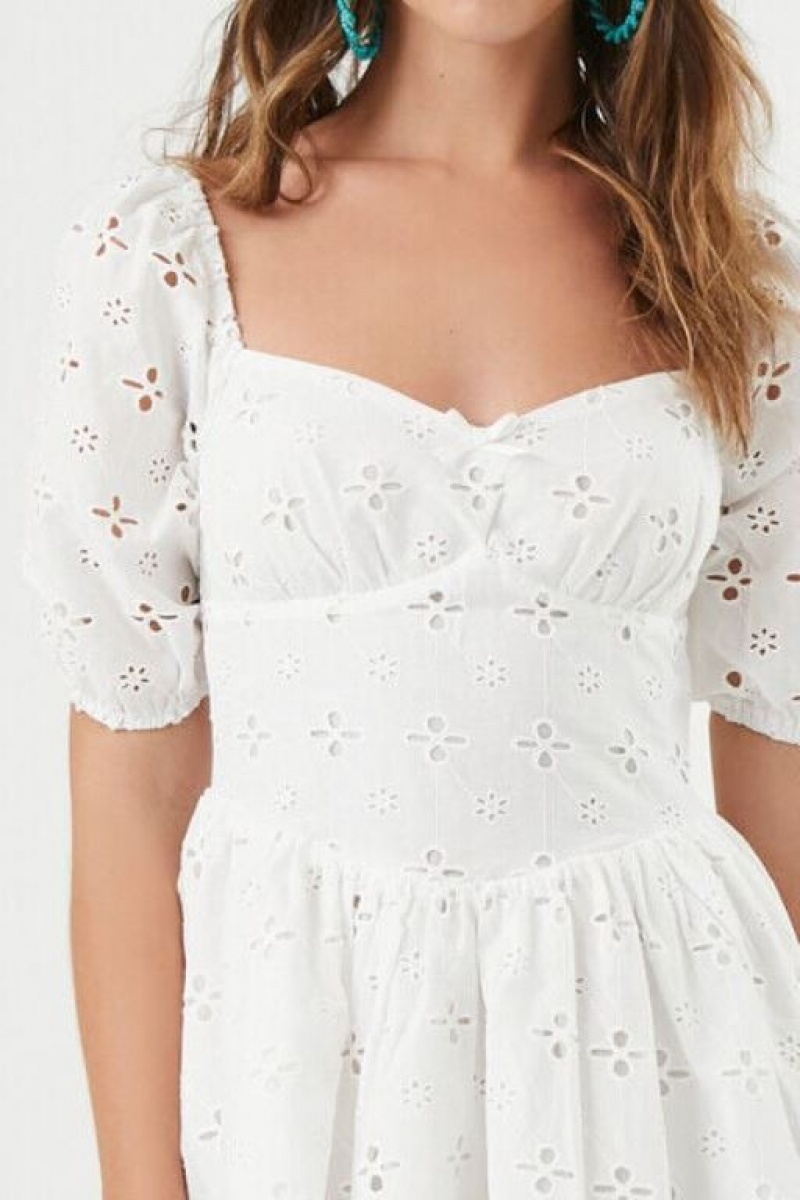 Vestido Forever 21 Eyelet Fit Amp Flare Mini Mujer Blancas | aYN7dG3sGN4