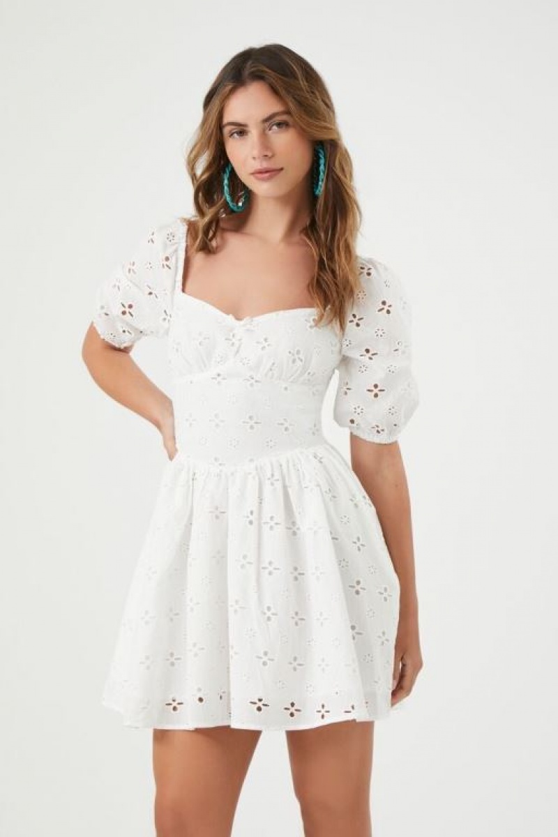 Vestido Forever 21 Eyelet Fit Amp Flare Mini Mujer Blancas | aYN7dG3sGN4