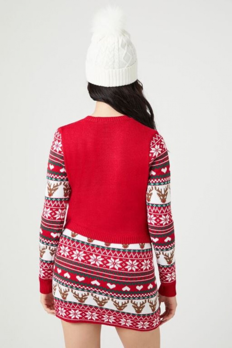 Vestido Forever 21 Fair Isle Reindeer Holiday Mujer Rojas Multicolor | NiujVY56anb