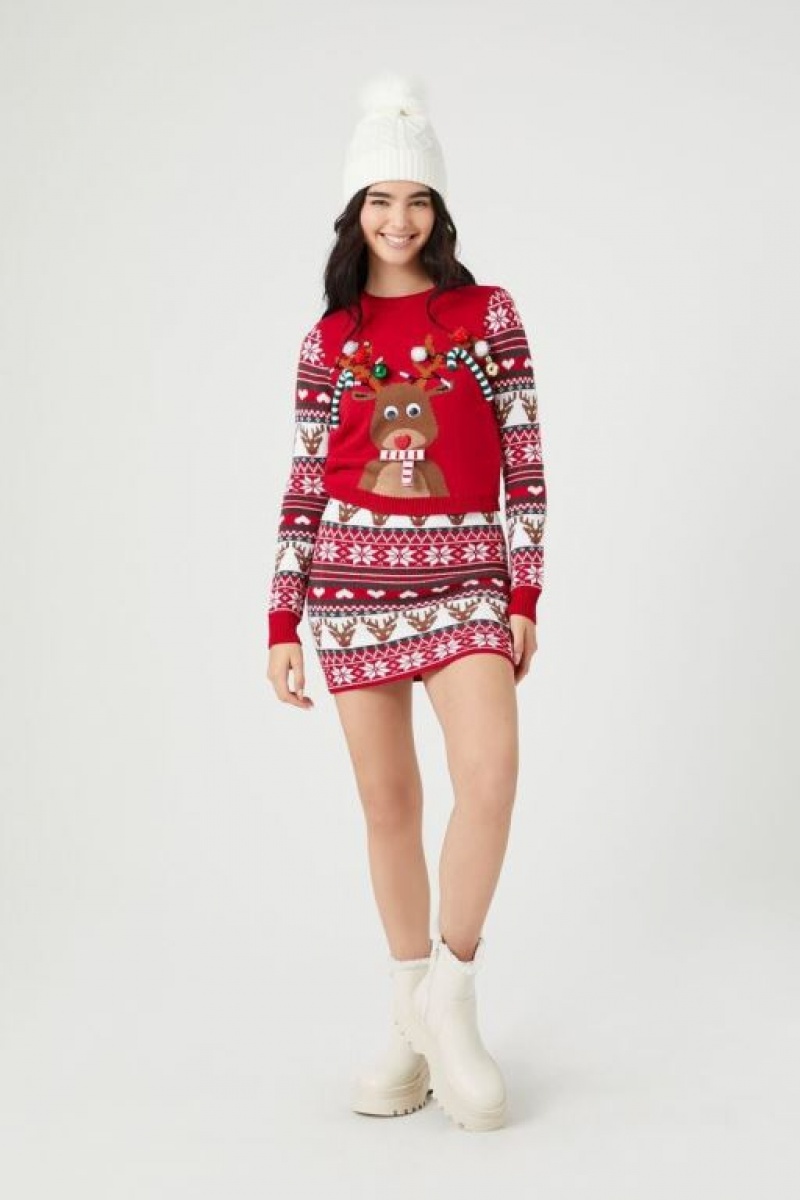 Vestido Forever 21 Fair Isle Reindeer Holiday Mujer Rojas Multicolor | NiujVY56anb