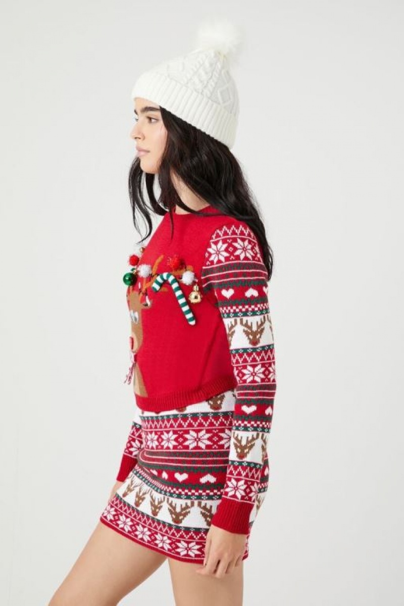 Vestido Forever 21 Fair Isle Reindeer Holiday Mujer Rojas Multicolor | NiujVY56anb