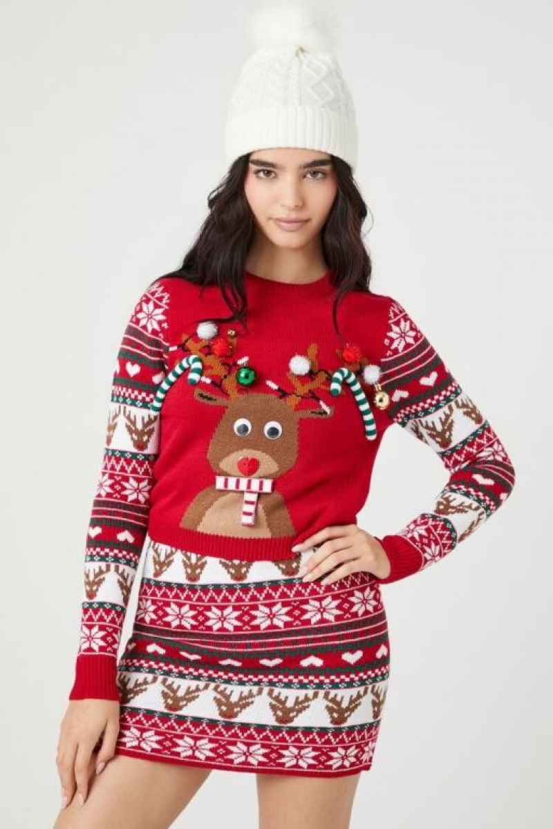 Vestido Forever 21 Fair Isle Reindeer Holiday Mujer Rojas Multicolor | NiujVY56anb