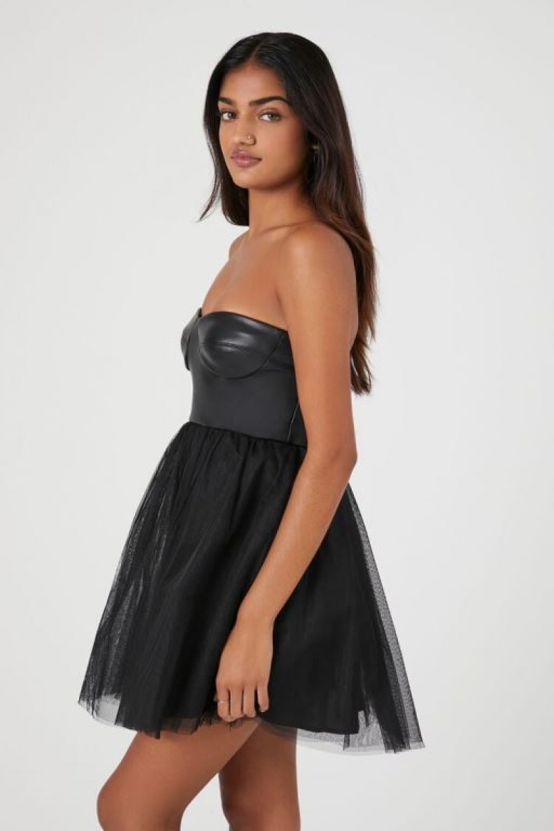 Vestido Forever 21 Faux Cuero Amp Tulle Mini Mujer Negras | ceLDa7AVJa0