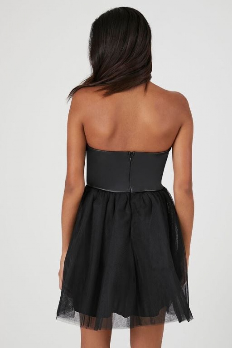 Vestido Forever 21 Faux Cuero Amp Tulle Mini Mujer Negras | ceLDa7AVJa0