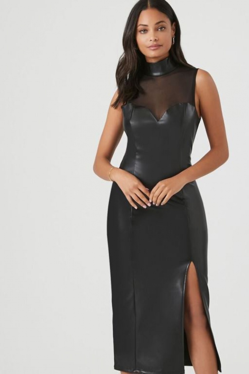 Vestido Forever 21 Faux Cuero Mesh Midi Mujer Negras | Oi0bQTe5lOS