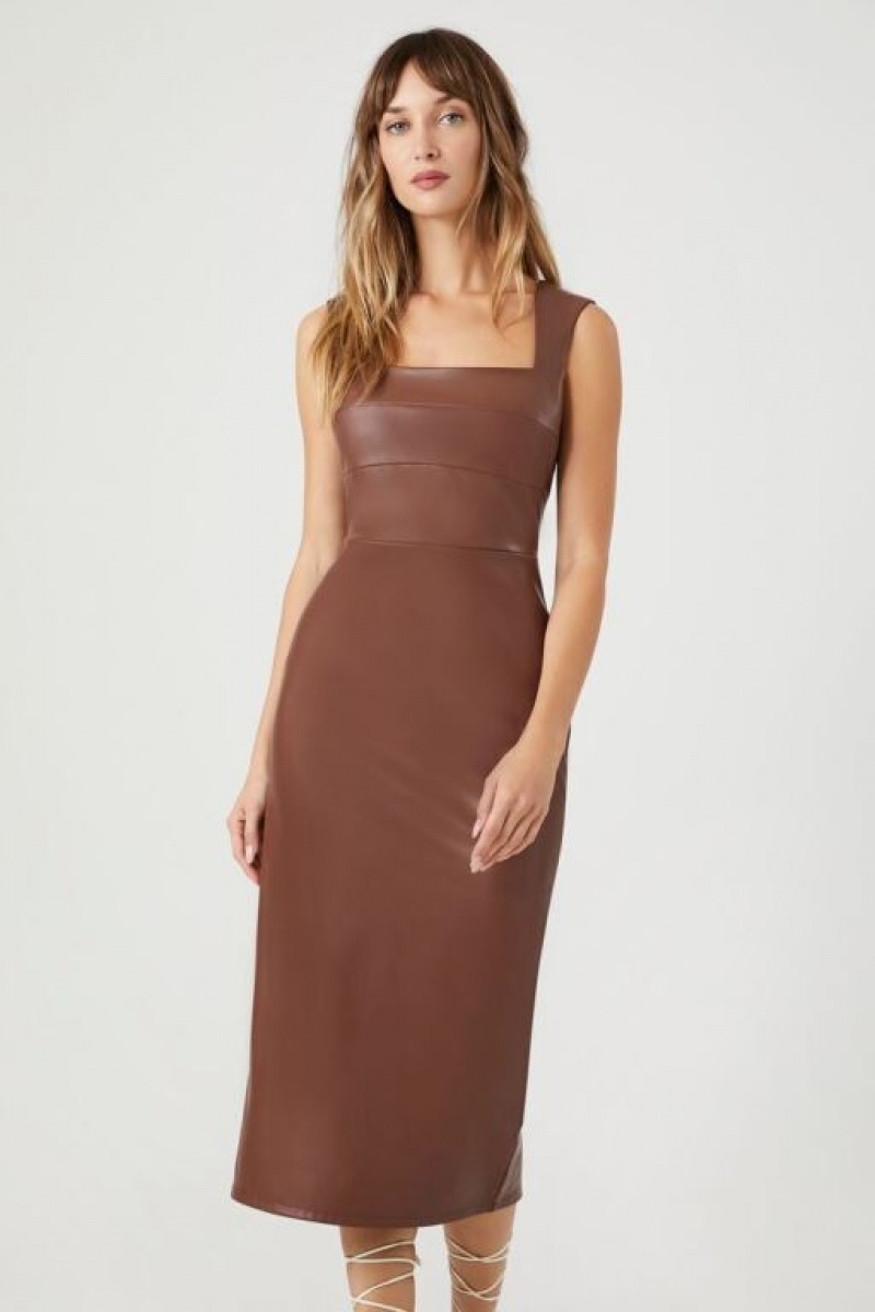 Vestido Forever 21 Faux Cuero Sleeveless Midi Mujer Chocolate | 9GptT1Y0XML