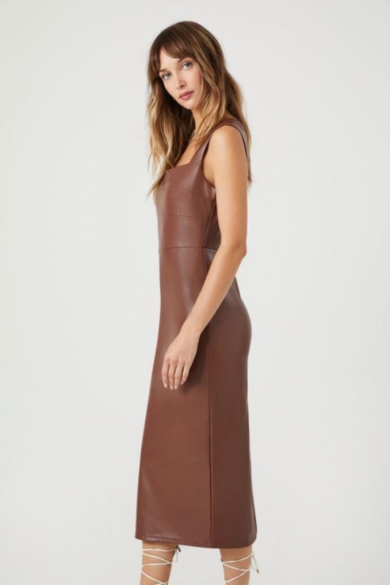 Vestido Forever 21 Faux Cuero Sleeveless Midi Mujer Chocolate | 9GptT1Y0XML