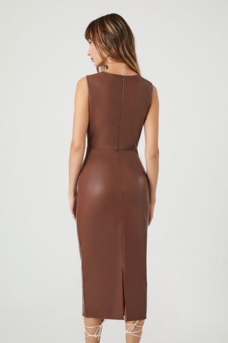 Vestido Forever 21 Faux Cuero Sleeveless Midi Mujer Chocolate | 9GptT1Y0XML