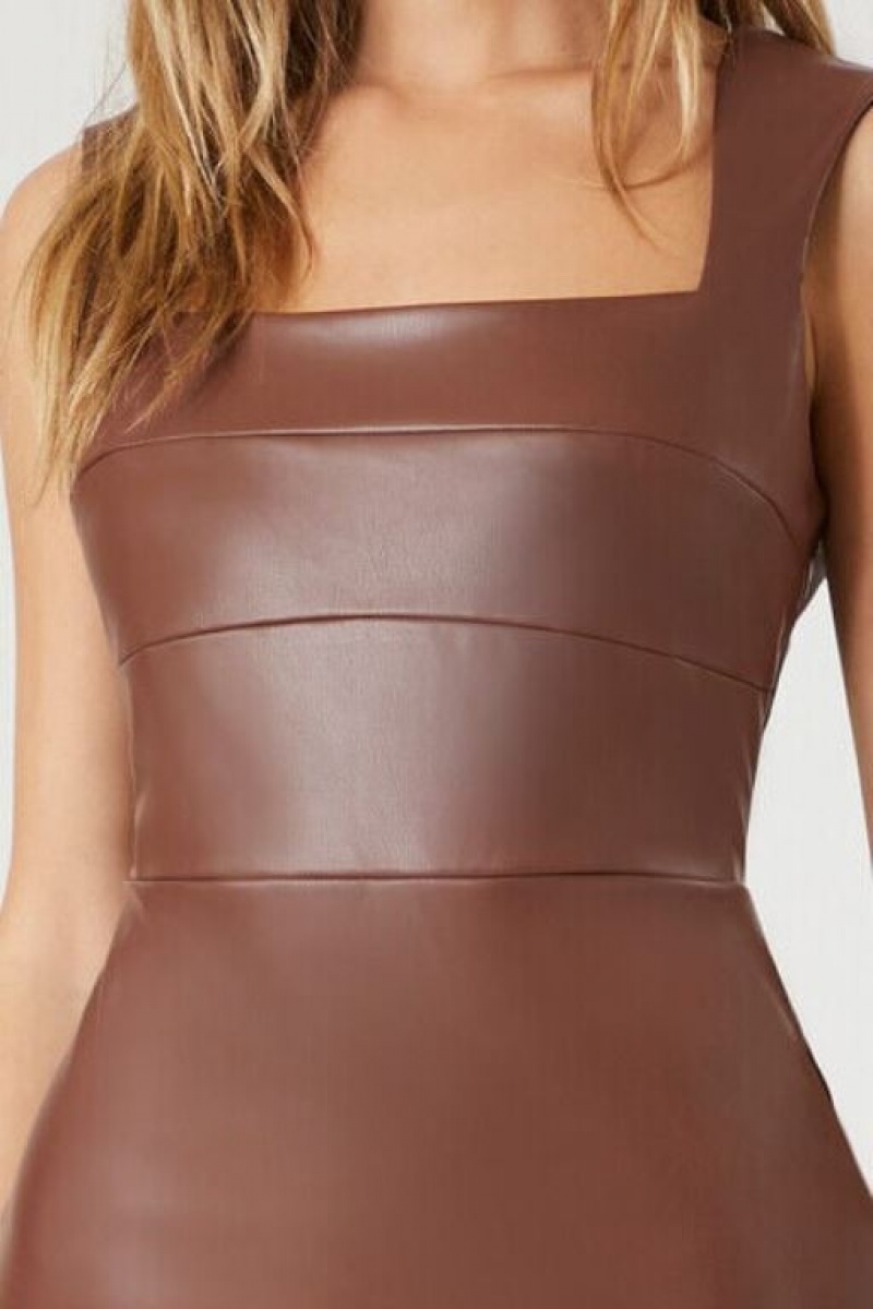 Vestido Forever 21 Faux Cuero Sleeveless Midi Mujer Chocolate | 9GptT1Y0XML