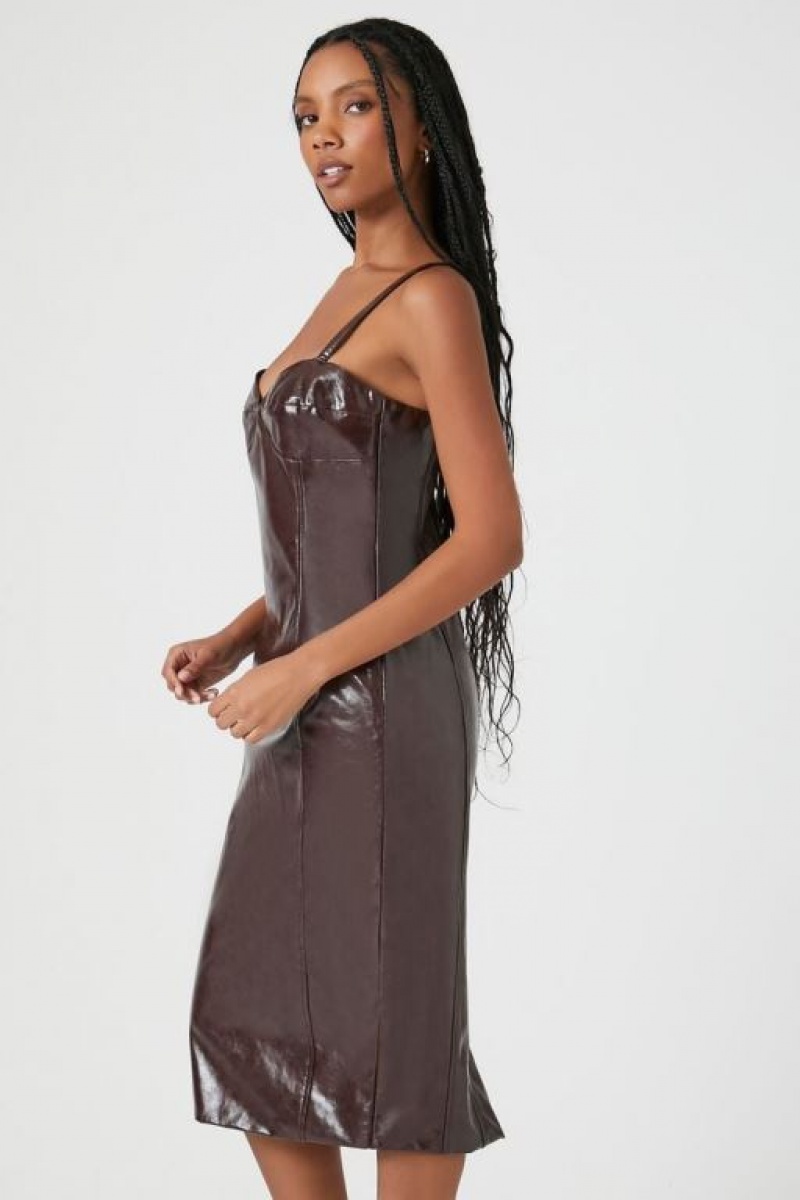 Vestido Forever 21 Faux Cuero Slit Midi Mujer Chocolate | uTIzeviKkox