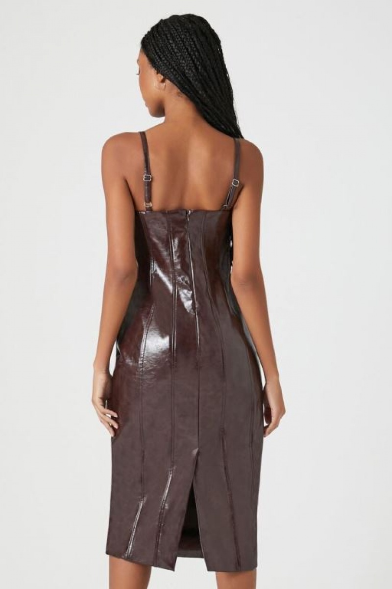 Vestido Forever 21 Faux Cuero Slit Midi Mujer Chocolate | uTIzeviKkox