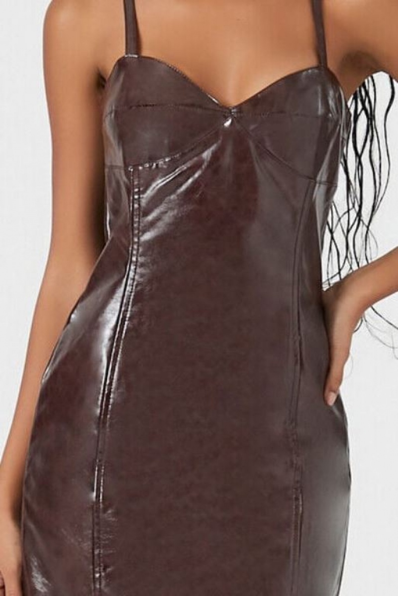 Vestido Forever 21 Faux Cuero Slit Midi Mujer Chocolate | uTIzeviKkox