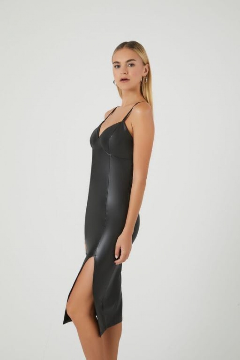 Vestido Forever 21 Faux Cuero Slit Midi Mujer Negras | s23fO9sWJNs