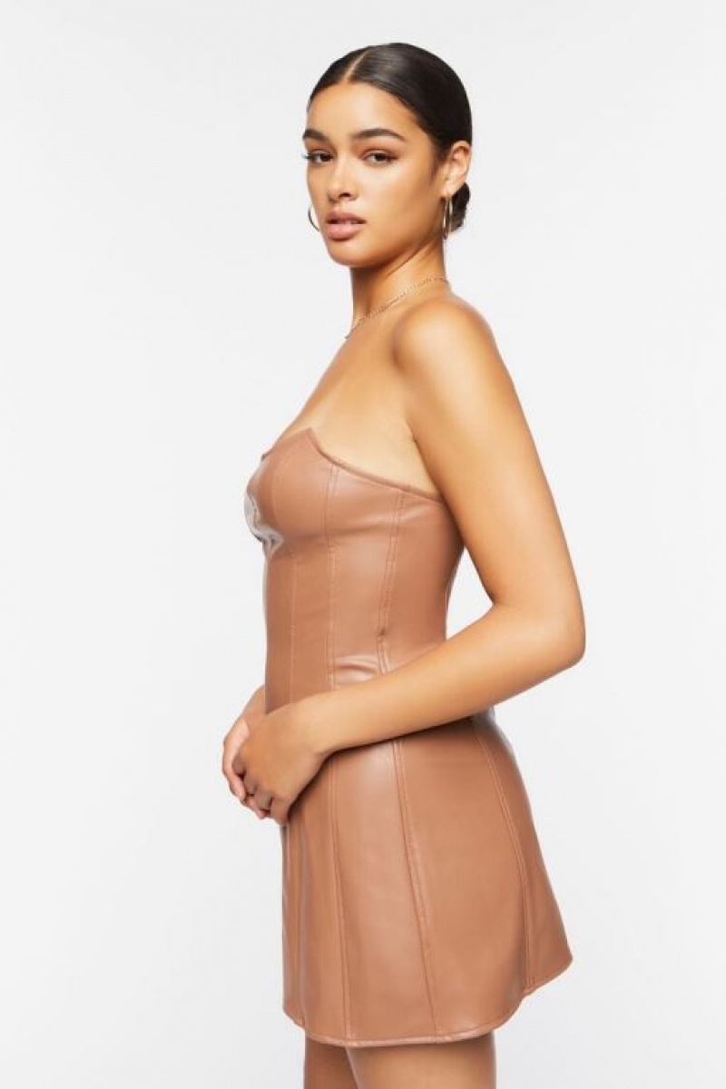 Vestido Forever 21 Faux Cuero Strapless Mini Mujer Carob | 21layqt3umD