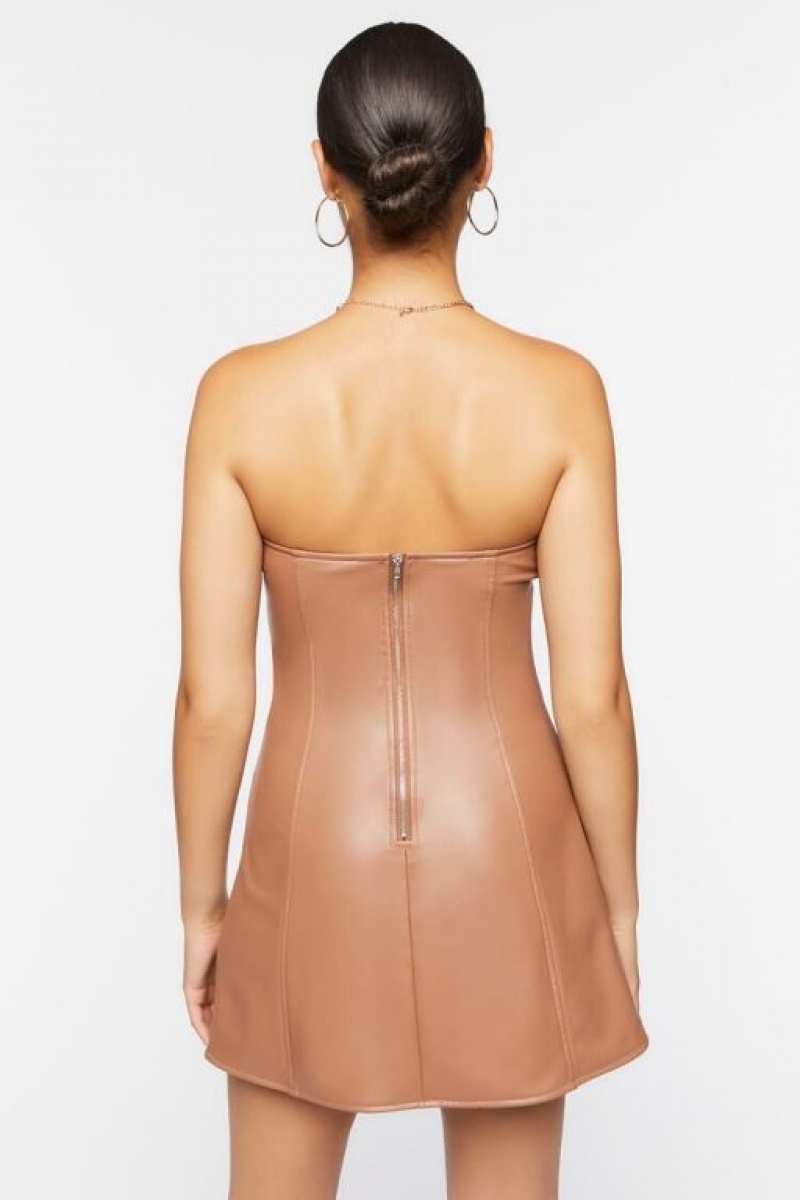 Vestido Forever 21 Faux Cuero Strapless Mini Mujer Carob | 21layqt3umD