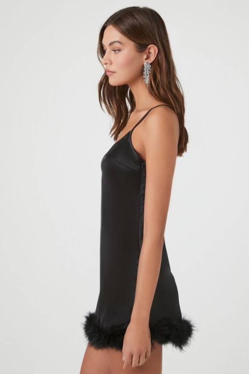 Vestido Forever 21 Faux Feather Satin Slip Mujer Negras | z8jOHfm1nxP