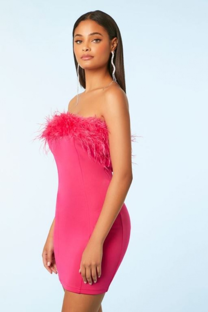 Vestido Forever 21 Faux Feather Trim Mini Tube Mujer Magenta | 8sNBx8xoQo6