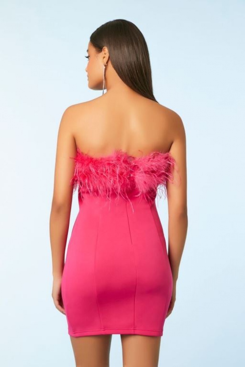 Vestido Forever 21 Faux Feather Trim Mini Tube Mujer Magenta | 8sNBx8xoQo6