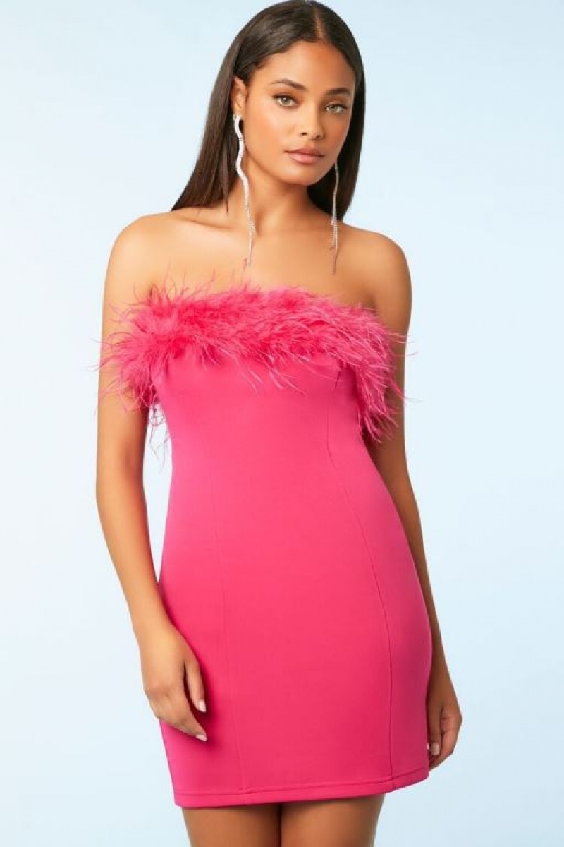 Vestido Forever 21 Faux Feather Trim Mini Tube Mujer Magenta | 8sNBx8xoQo6