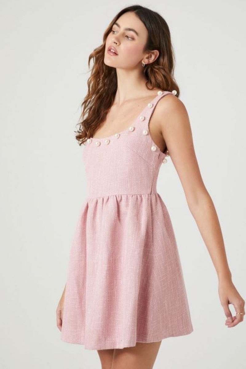 Vestido Forever 21 Faux Pearl Trim Tweed Mini Mujer Rosas | 9KTSzVcMlD6