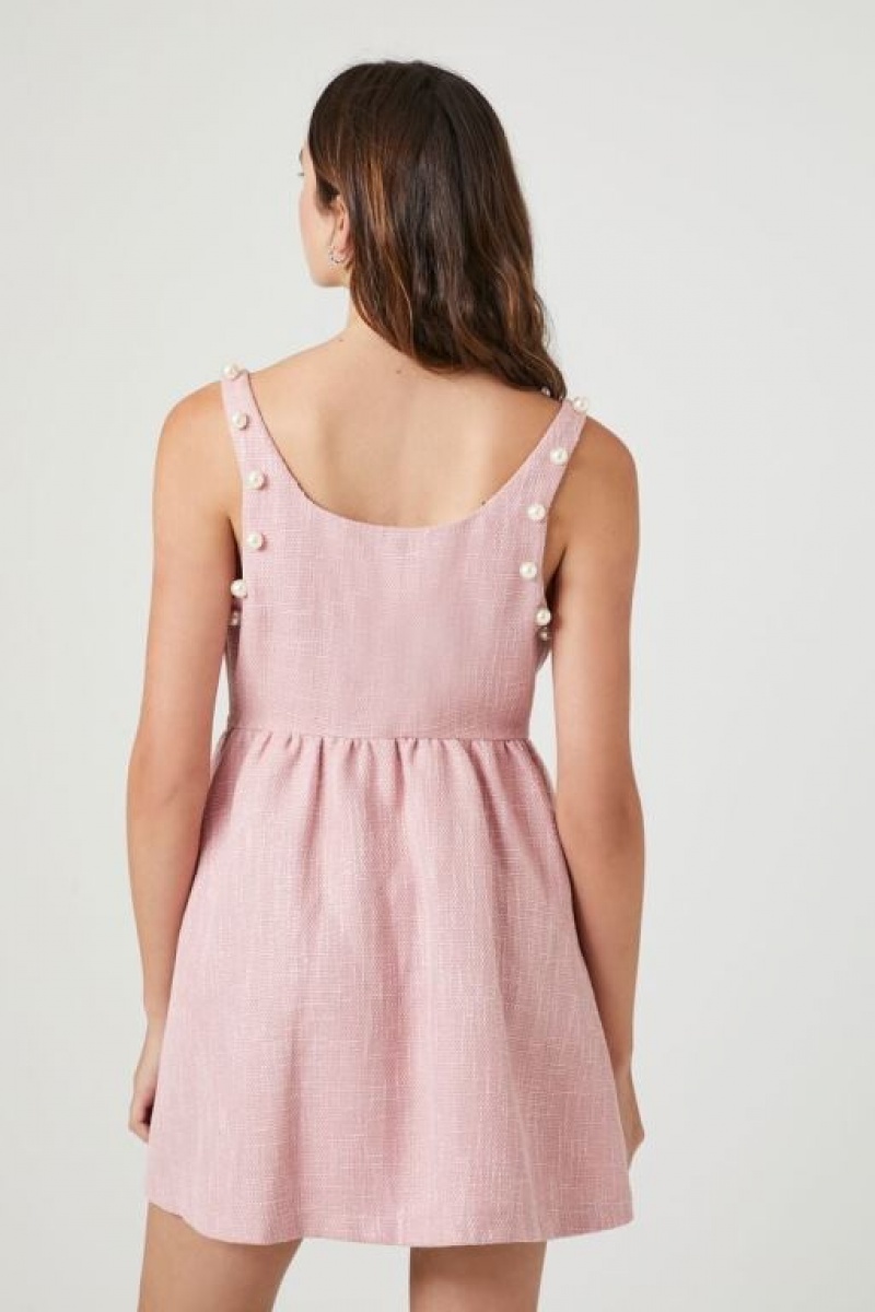 Vestido Forever 21 Faux Pearl Trim Tweed Mini Mujer Rosas | 9KTSzVcMlD6