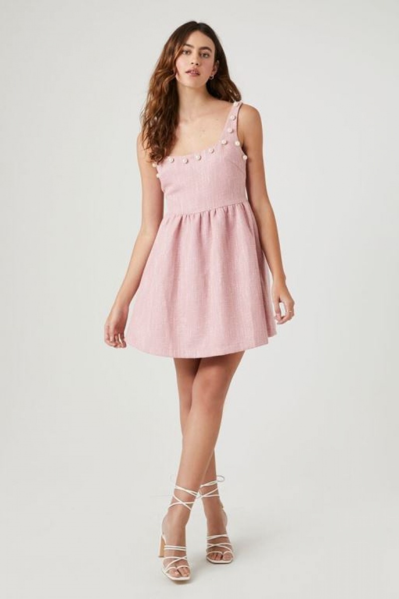 Vestido Forever 21 Faux Pearl Trim Tweed Mini Mujer Rosas | 9KTSzVcMlD6