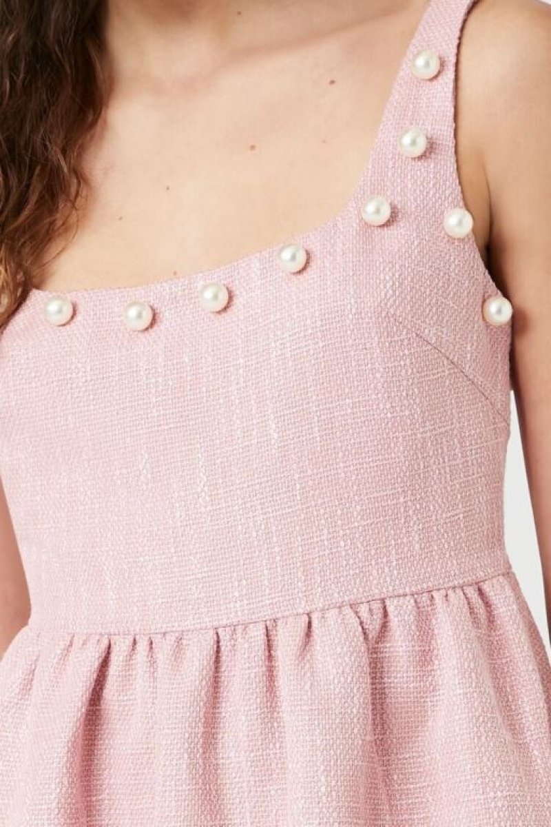 Vestido Forever 21 Faux Pearl Trim Tweed Mini Mujer Rosas | 9KTSzVcMlD6