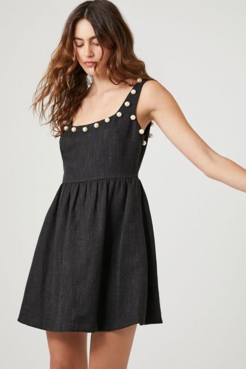 Vestido Forever 21 Faux Pearl Trim Tweed Mini Mujer Negras | SgAhobamuVY