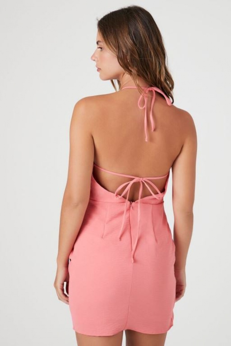 Vestido Forever 21 Faux Wrap Halter Mini Mujer Rosas | ty586YhAKKe