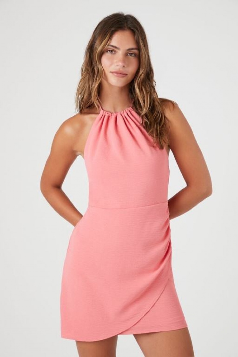 Vestido Forever 21 Faux Wrap Halter Mini Mujer Rosas | ty586YhAKKe