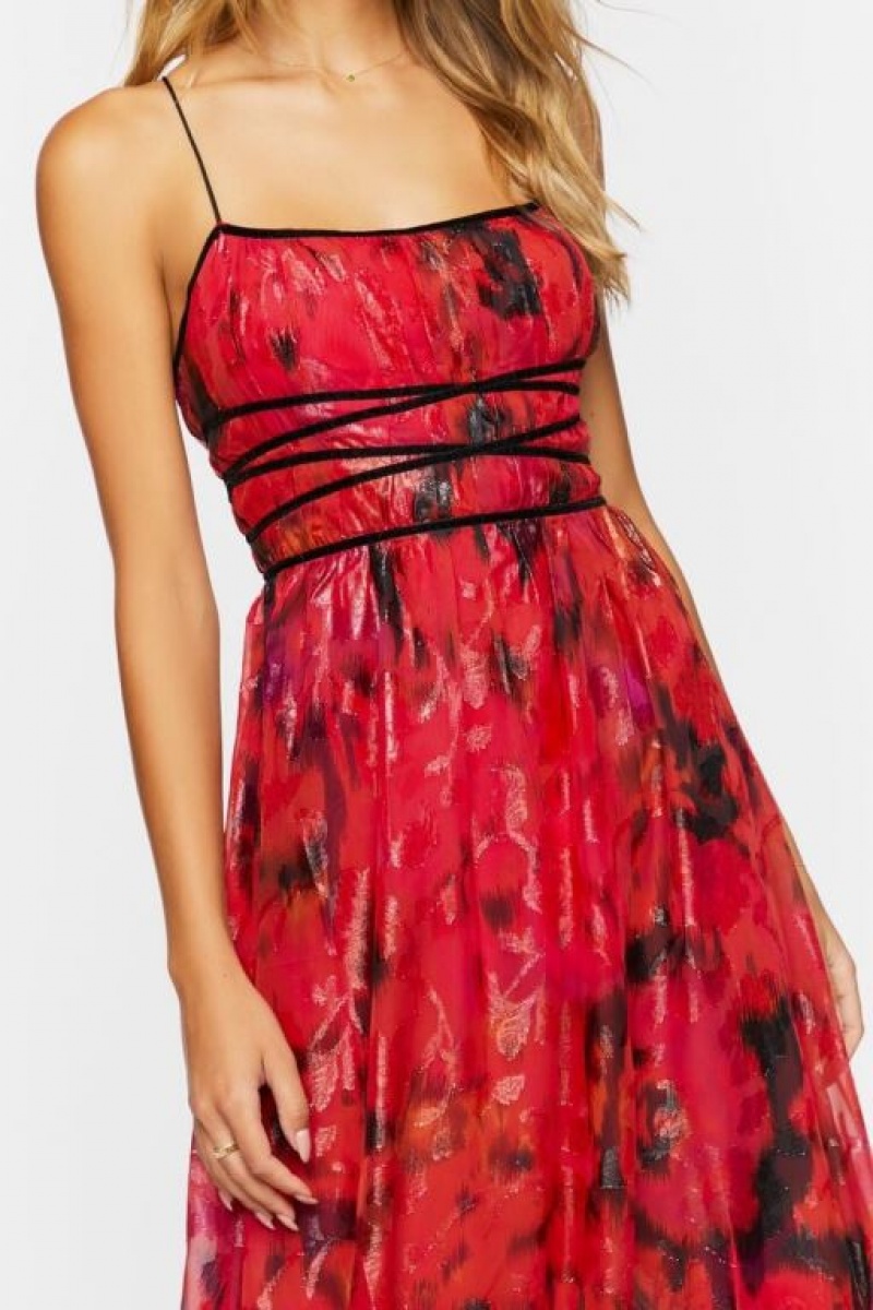 Vestido Forever 21 Floral Crisscross Cami Midi Mujer Rojas Multicolor | eHpoJ4nY7RP