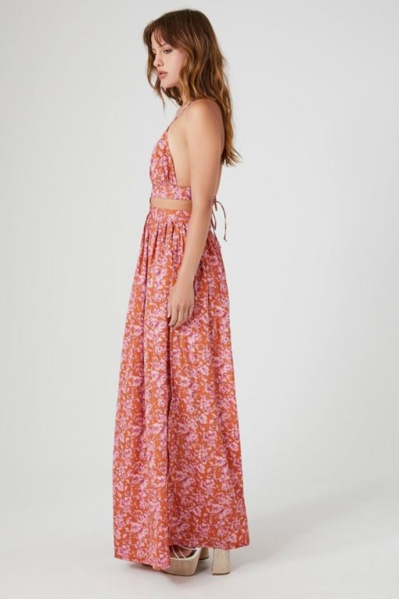 Vestido Forever 21 Floral Crisscross Cutout Maxi Mujer Marrones Multicolor | duiXUo3mGNA