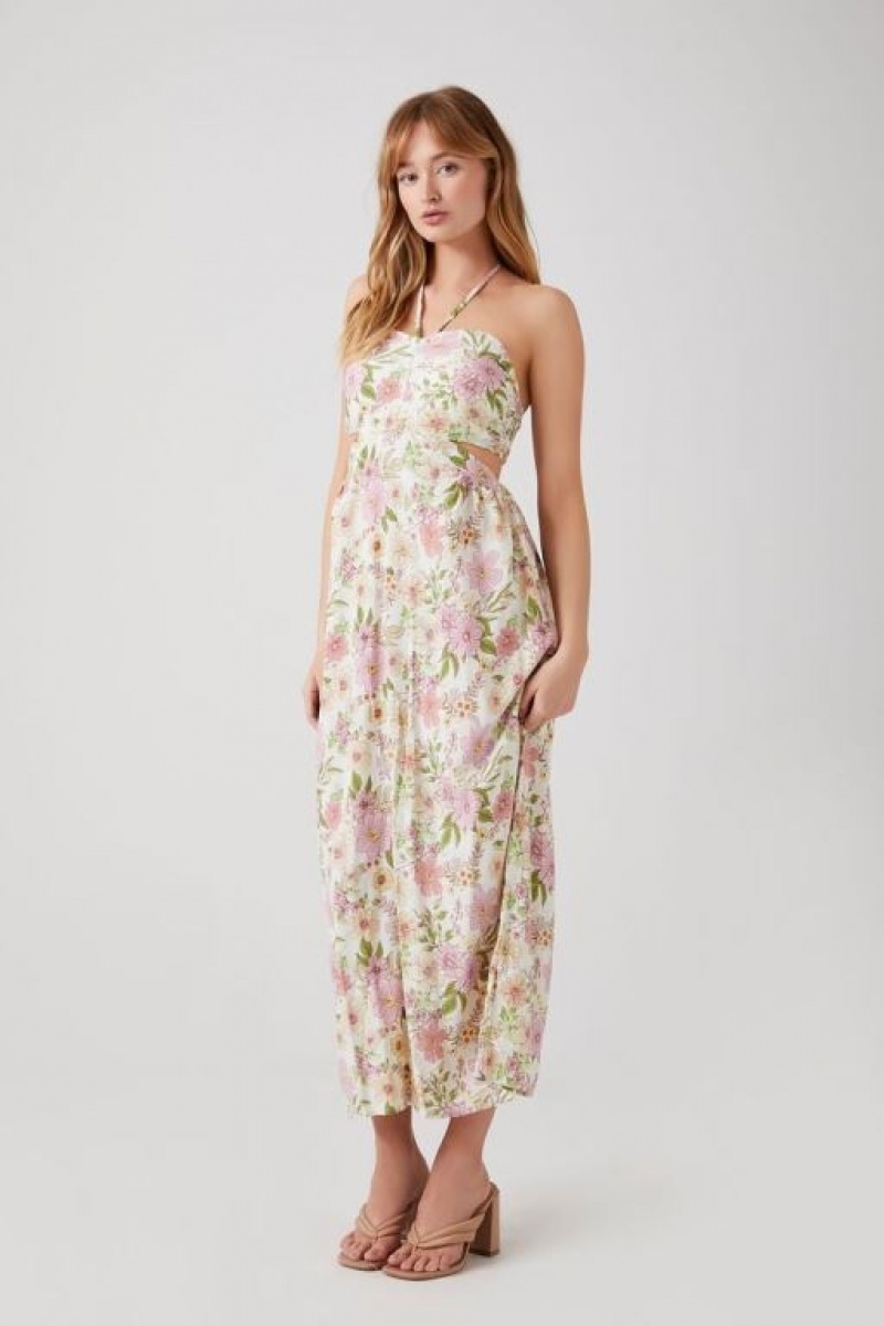 Vestido Forever 21 Floral Cutout Halter Midi Mujer Blancas Multicolor | m3Th7mDEPDF