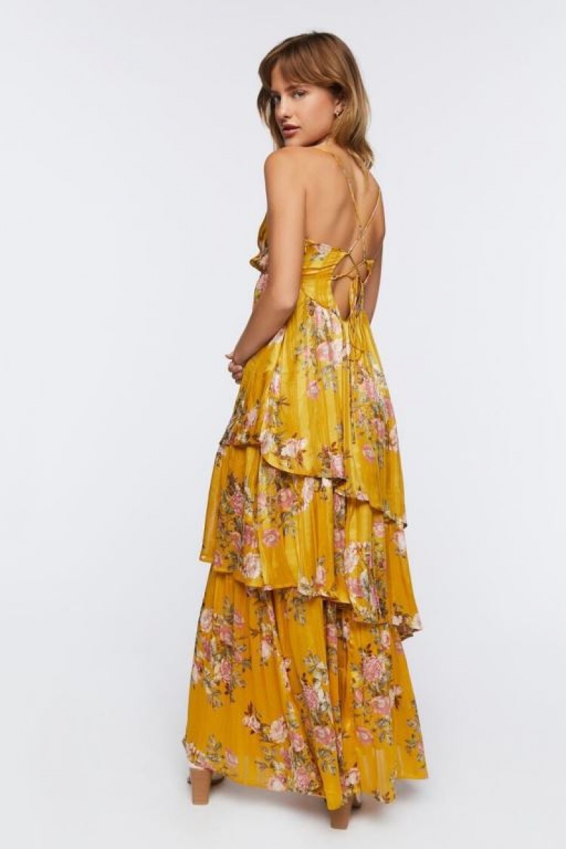 Vestido Forever 21 Floral Jacquard Maxi Mujer Amarillo Multicolor | Du48SBlsnsT