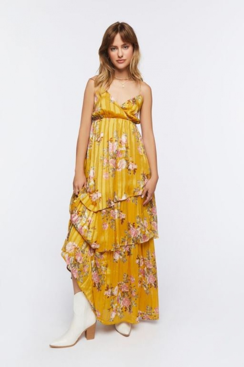 Vestido Forever 21 Floral Jacquard Maxi Mujer Amarillo Multicolor | Du48SBlsnsT