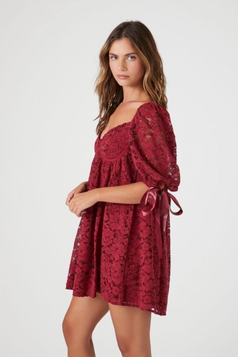 Vestido Forever 21 Floral Lace Babydoll Mini Mujer Burdeos | pC3g4ZQQNQ0