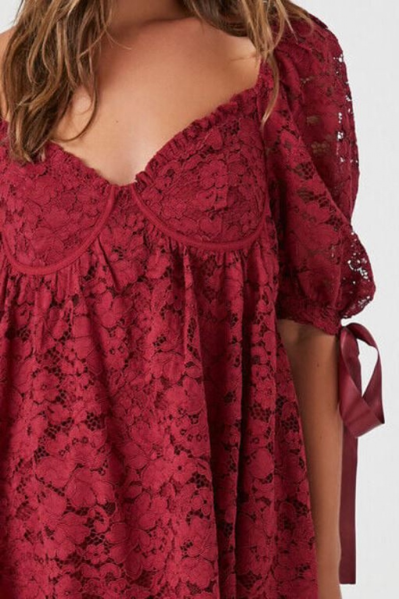 Vestido Forever 21 Floral Lace Babydoll Mini Mujer Burdeos | pC3g4ZQQNQ0