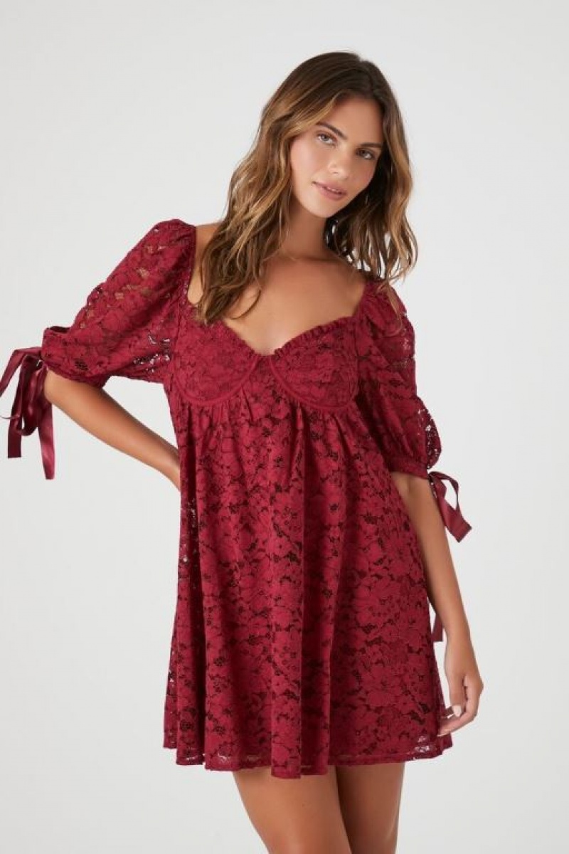 Vestido Forever 21 Floral Lace Babydoll Mini Mujer Burdeos | pC3g4ZQQNQ0